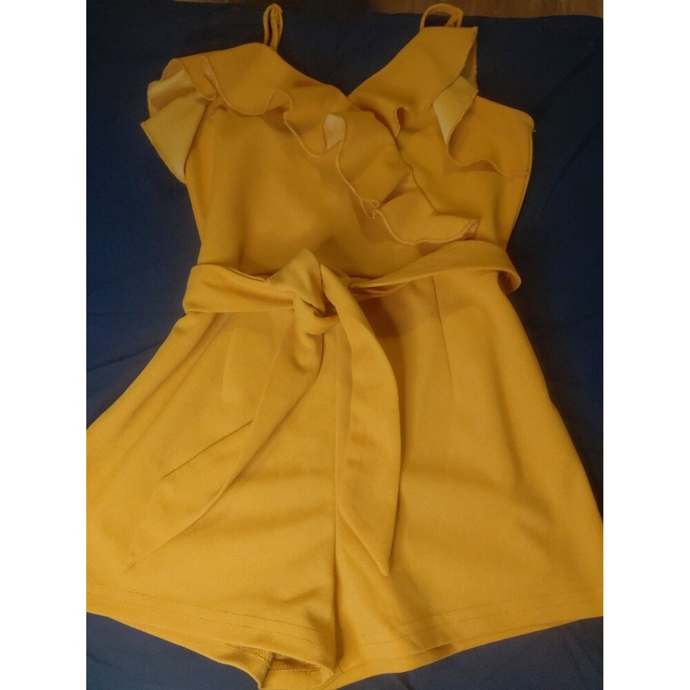 Shein Girls Mustard Yellow Spaghetti Romper With Ruffles